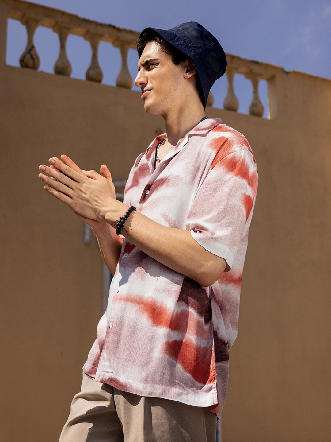 

Bewakoof Abstract Printed Cuban Collar Oversized Shirt, White