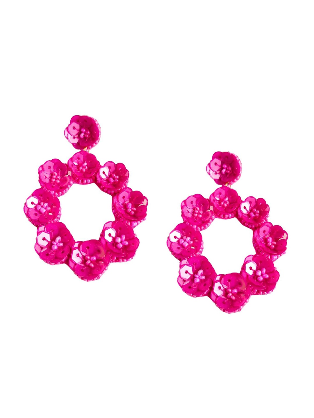 

Anouk Pink Circular Artificial Beads Drop Earrings