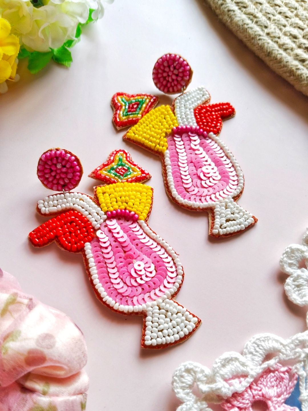 

Anouk Pink Beaded Quirky Drop Earrings