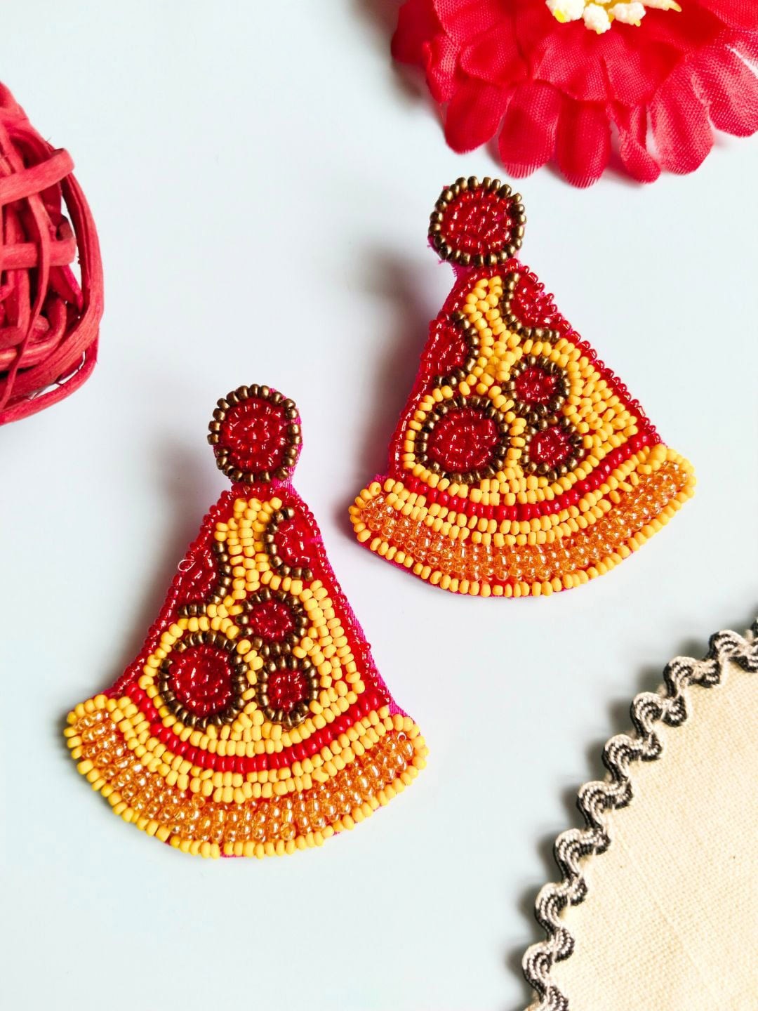 

Anouk Red Beaded Quirky Drop Earrings