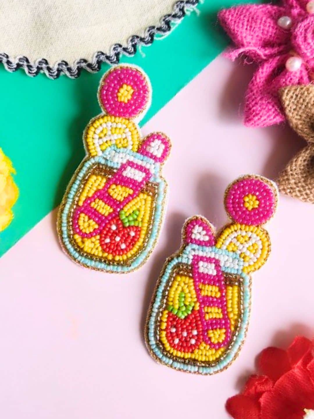 

Anouk Pink Beaded Quirky Drop Earrings