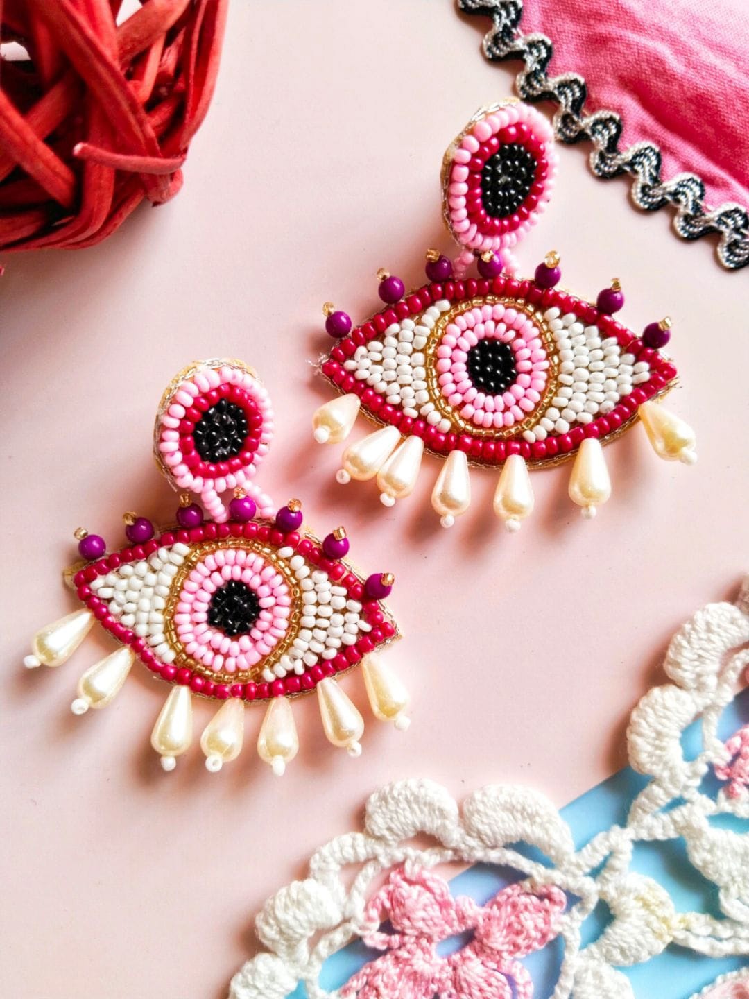 

Anouk Pink Beaded Contemporary Drop Earrings