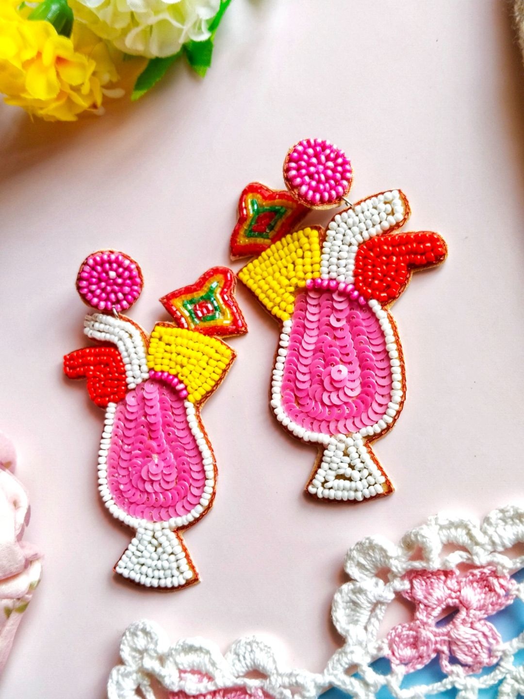 

Sangria Beaded Quirky Icecream Studs Earrings, Pink