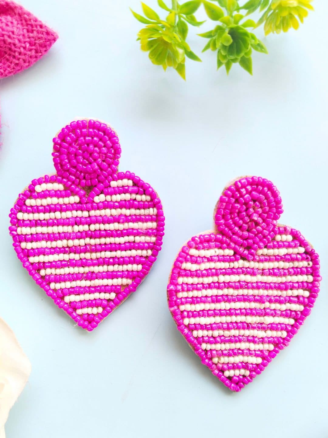 

Sangria Pearl Beaded Heart Shaped Drop Earrings, Pink