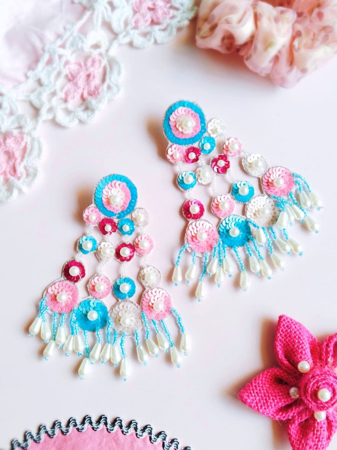 

Sangria Pearl Beaded Drop Earrings, Pink