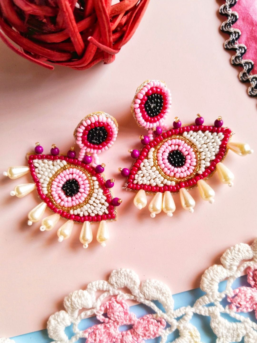 

Sangria Evil Eye Beaded Drop Earrings, Silver