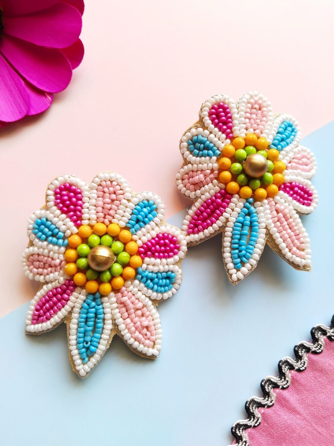 

Anouk Pink Beaded Floral Studs Earrings