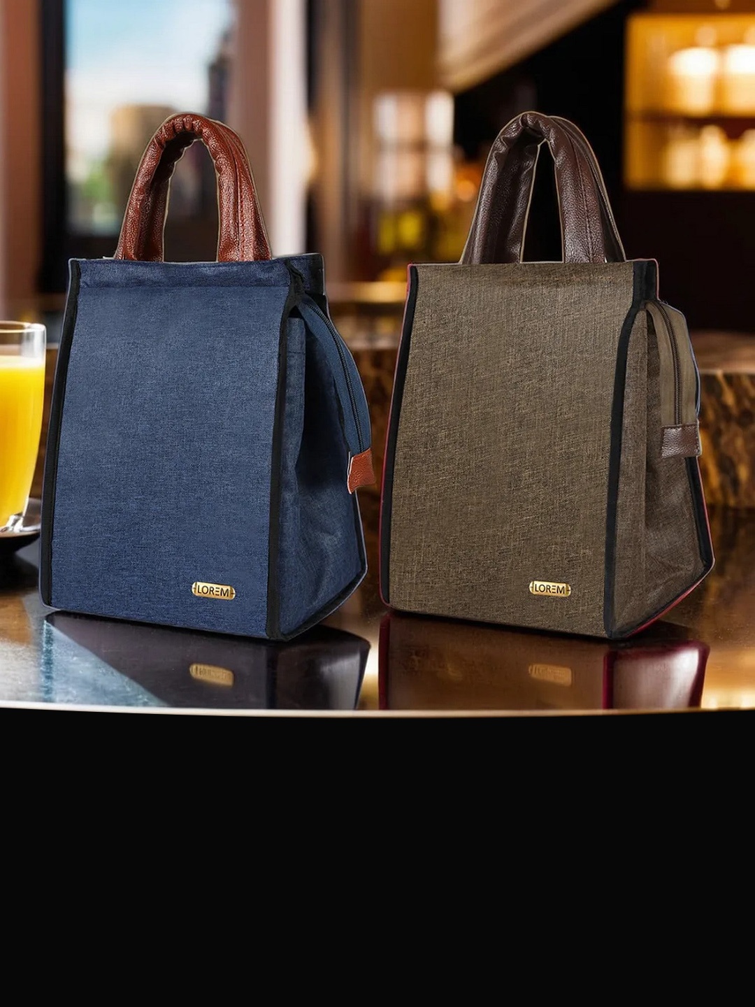 

LOREM Unisex Set Of 2 Insulated Lunch bags, Blue