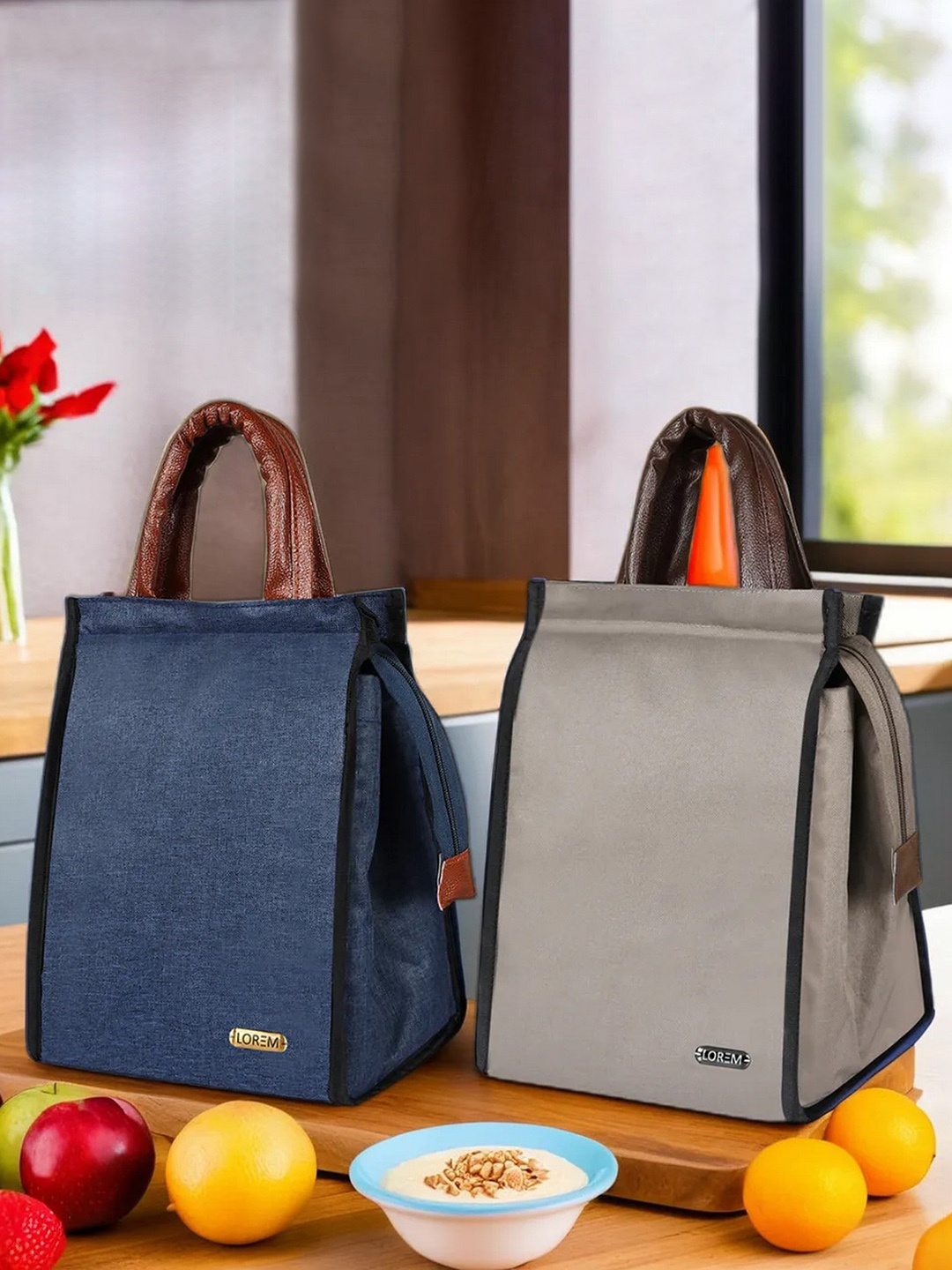 

LOREM Unisex Set Of 2 Insulated Lunch bags, Blue