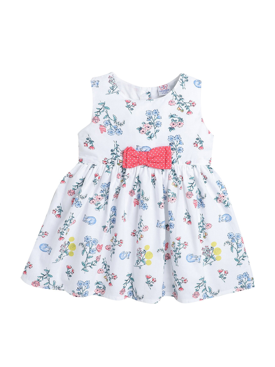 

mama & bebe Floral Printed Sleeveless Cotton Bow Tie Up Fit & Flare Dress, White