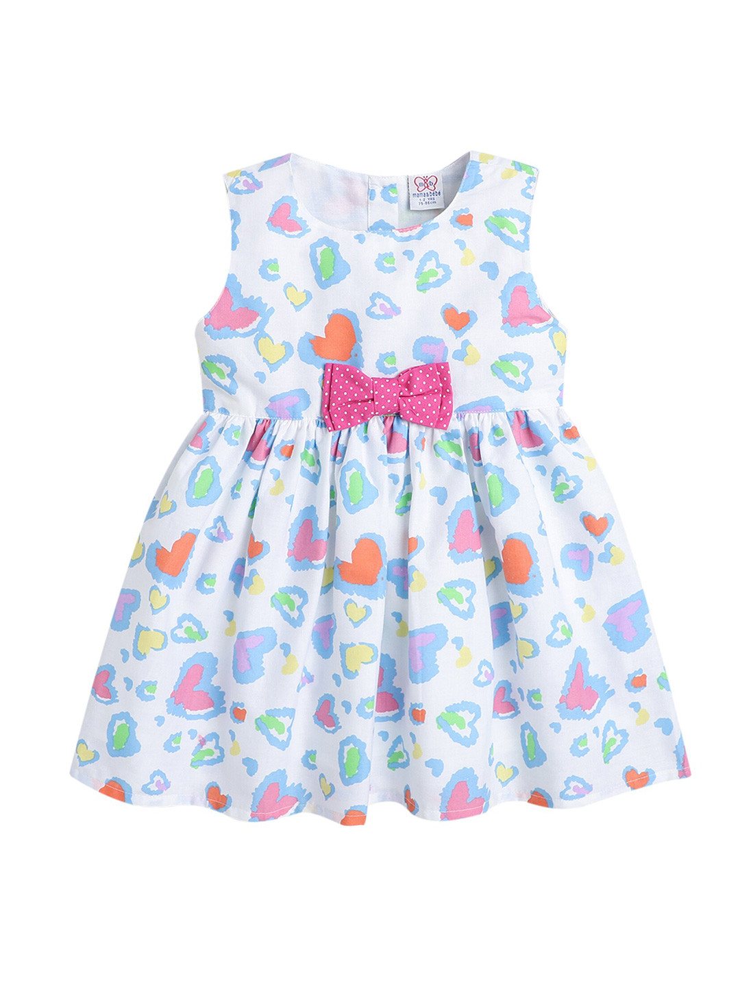 

mama & bebe Girls Conversational Printed Sleeveless Bow Detail Cotton A-Line Dress, Off white