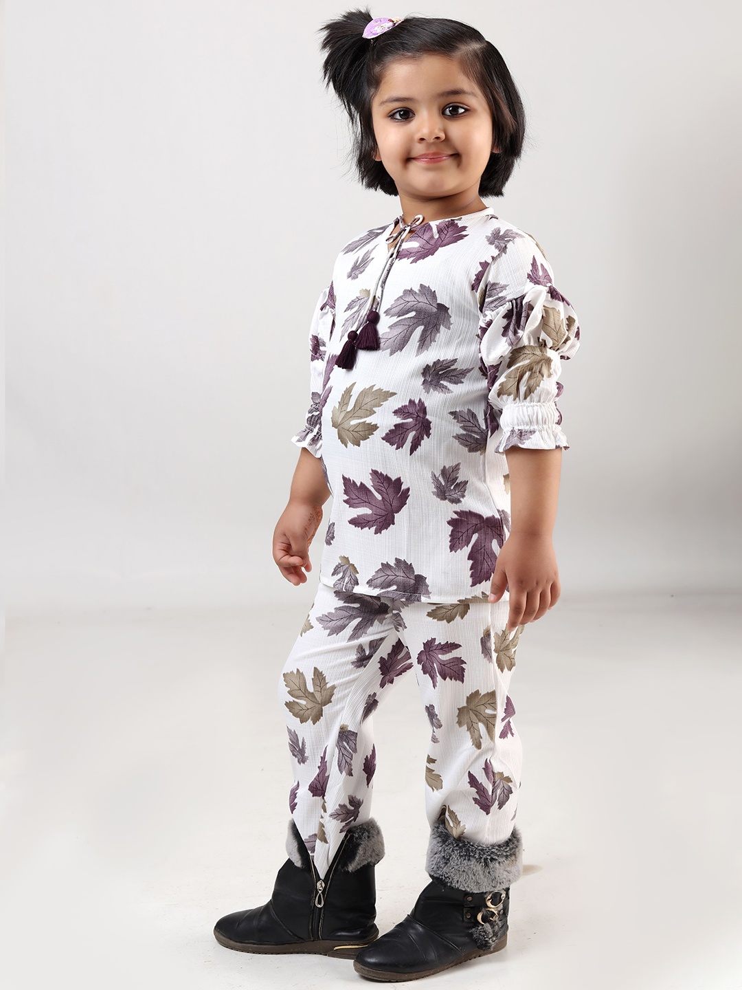 

BAESD Girls Tropical Printed Tie -Up Neck Clothing set, Violet