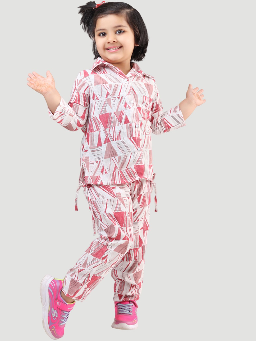 

BAESD Girls Geometric Printed Shirt Collar Clothing Set, Pink