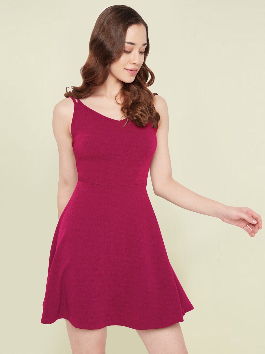 

Martini Shoulder Straps Fit & Flare Mini Dress, Fuchsia