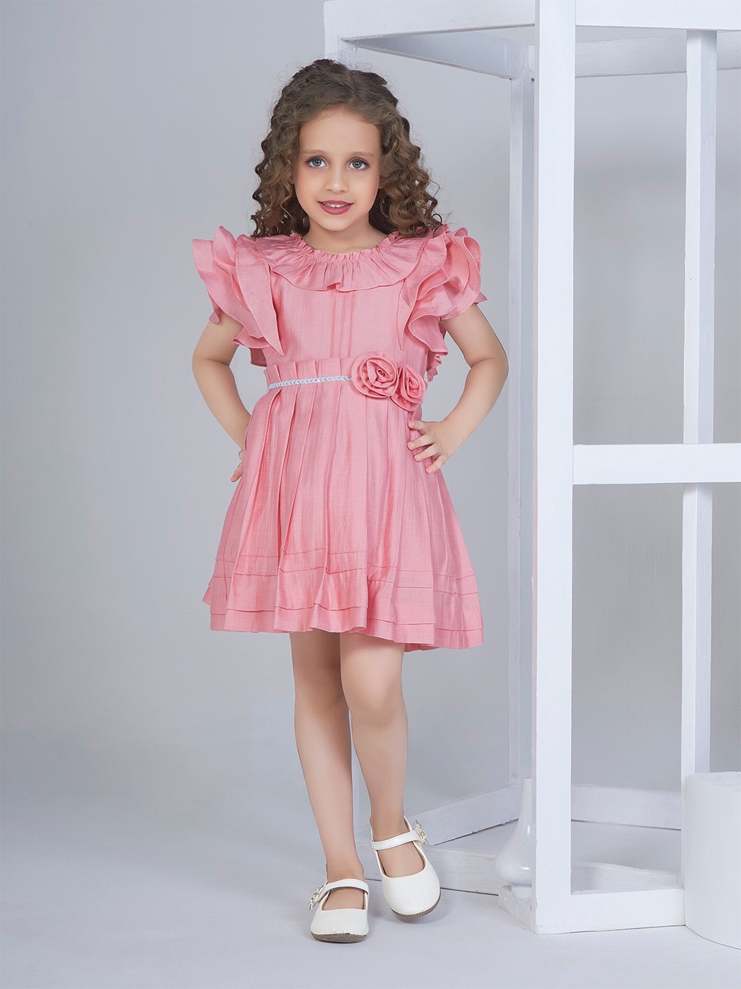 

Peppermint Girls Striped Flutter Sleeve Fit & Flare Flared Dress, Pink