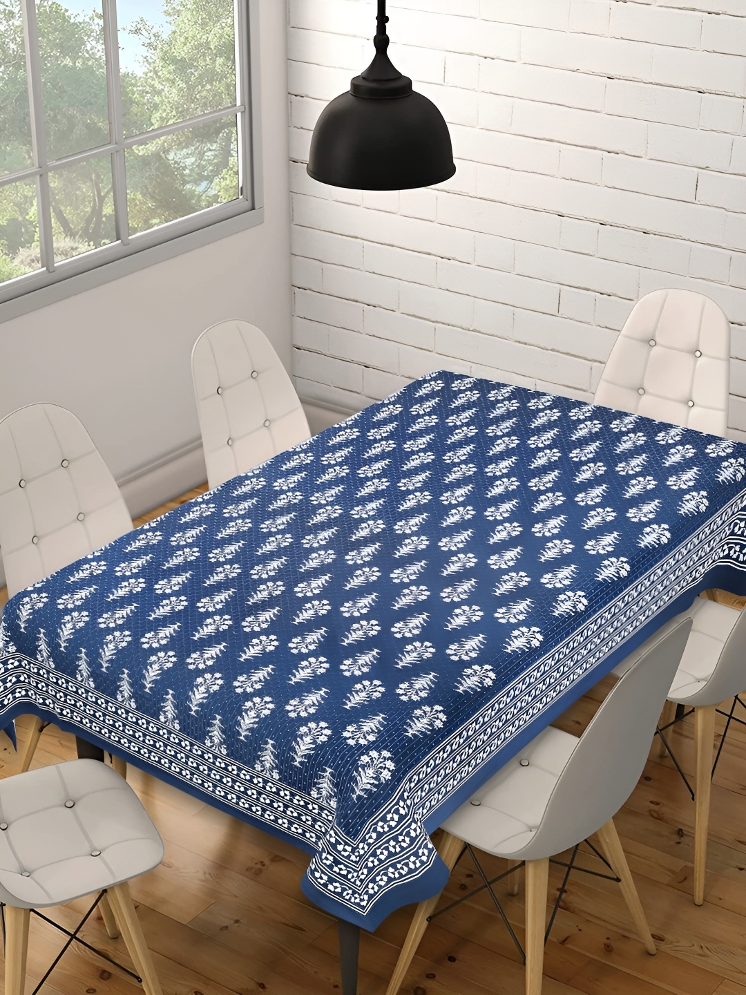 

Texstylers Navy Blue Floral Anti-Slip Cotton 6-Seater Table Cover