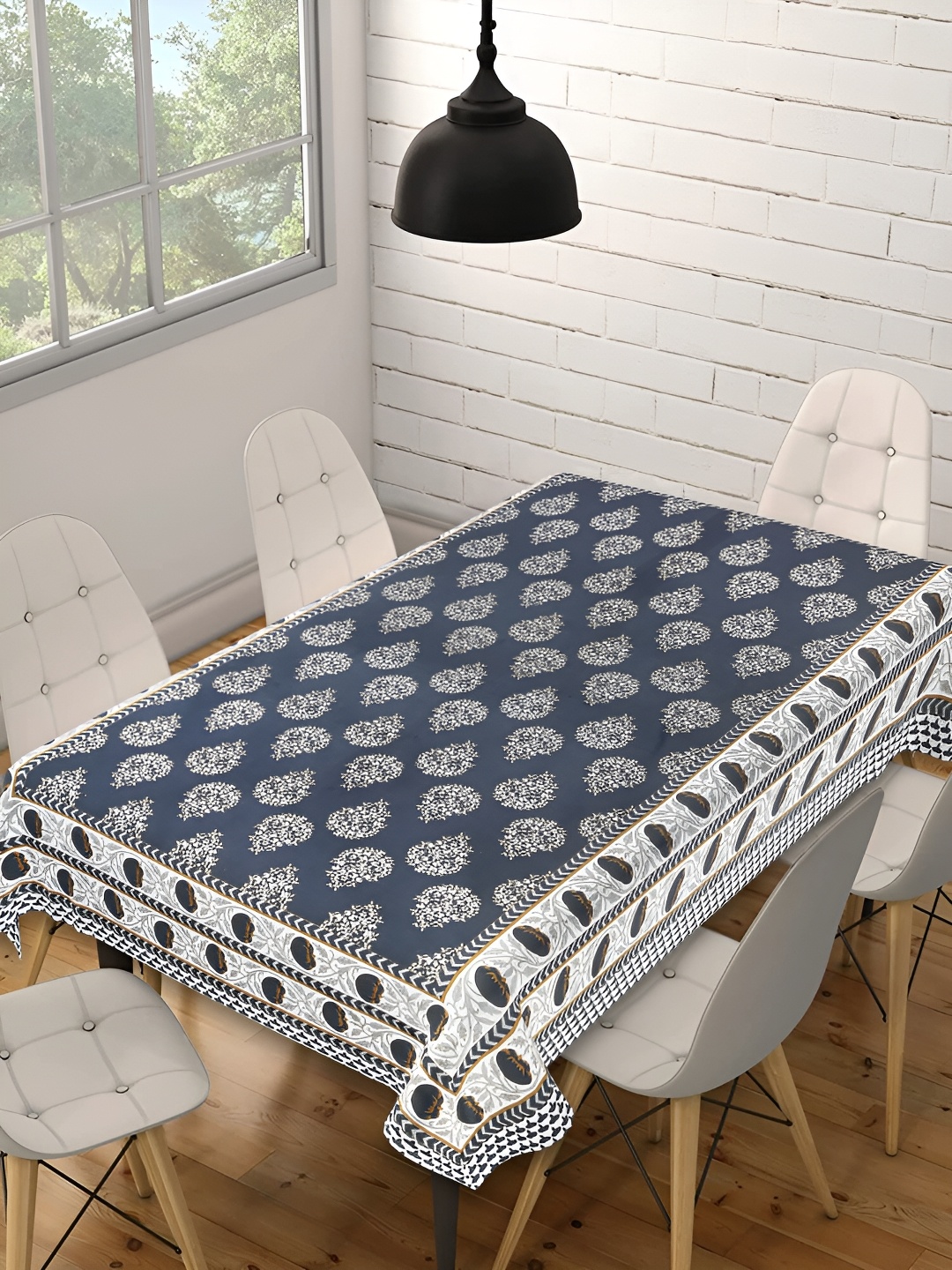 

Texstylers Grey & white Floral Anti-Slip Cotton 6-Seater Table Cover