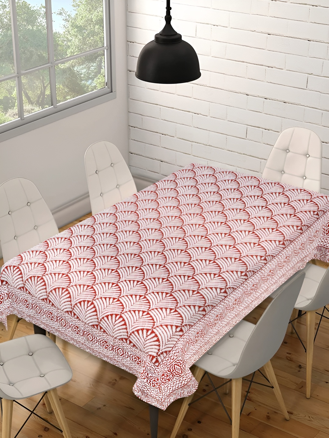 

Texstylers Red & White Ethnic Motifs Anti-Slip Cotton 6-Seater Table Cover