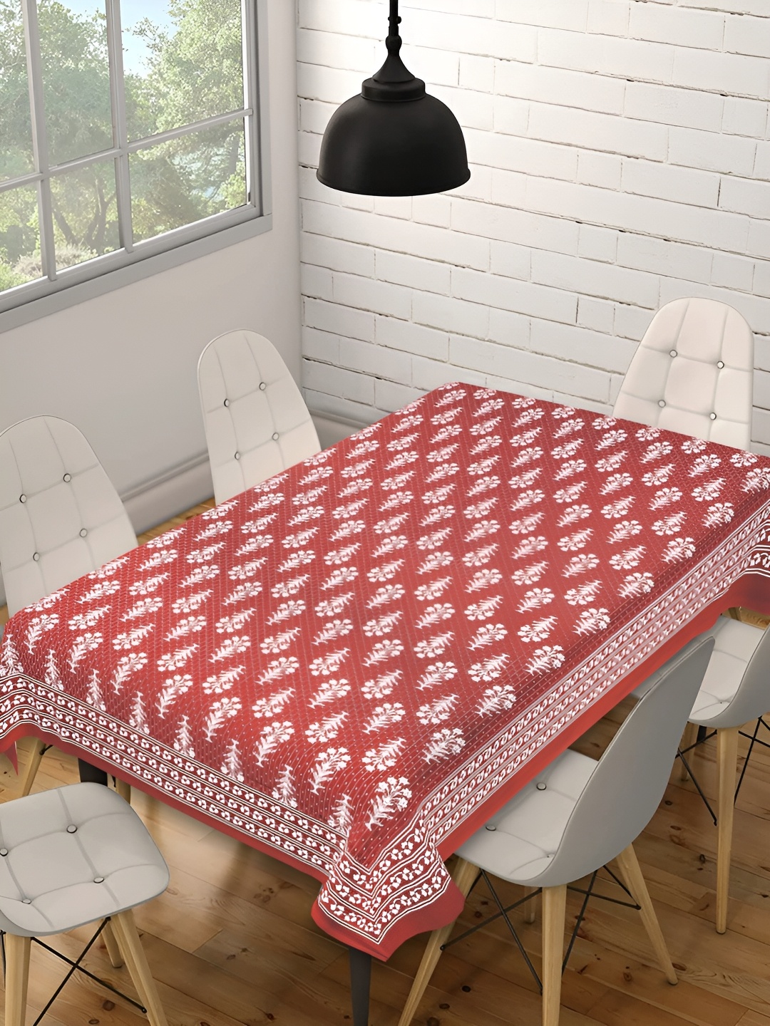 

Texstylers Red Floral Anti-Slip Cotton 6-Seater Table Cover