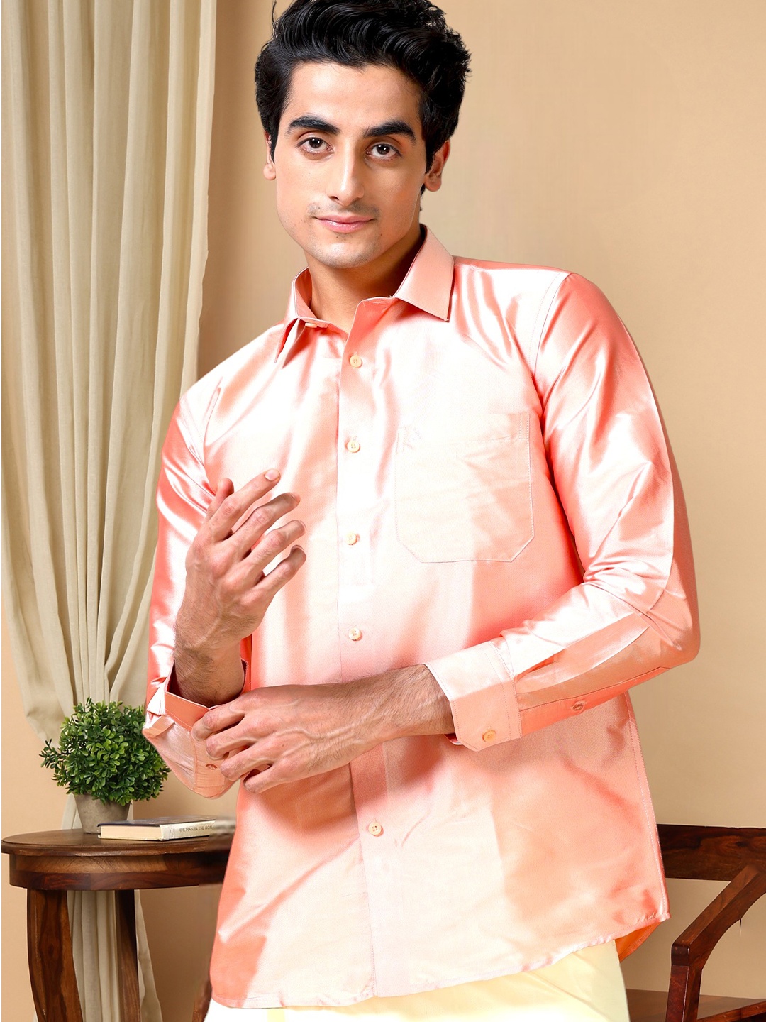 

TATTVA Classic Slim Fit Spread Collar Casual Shirt, Fuchsia