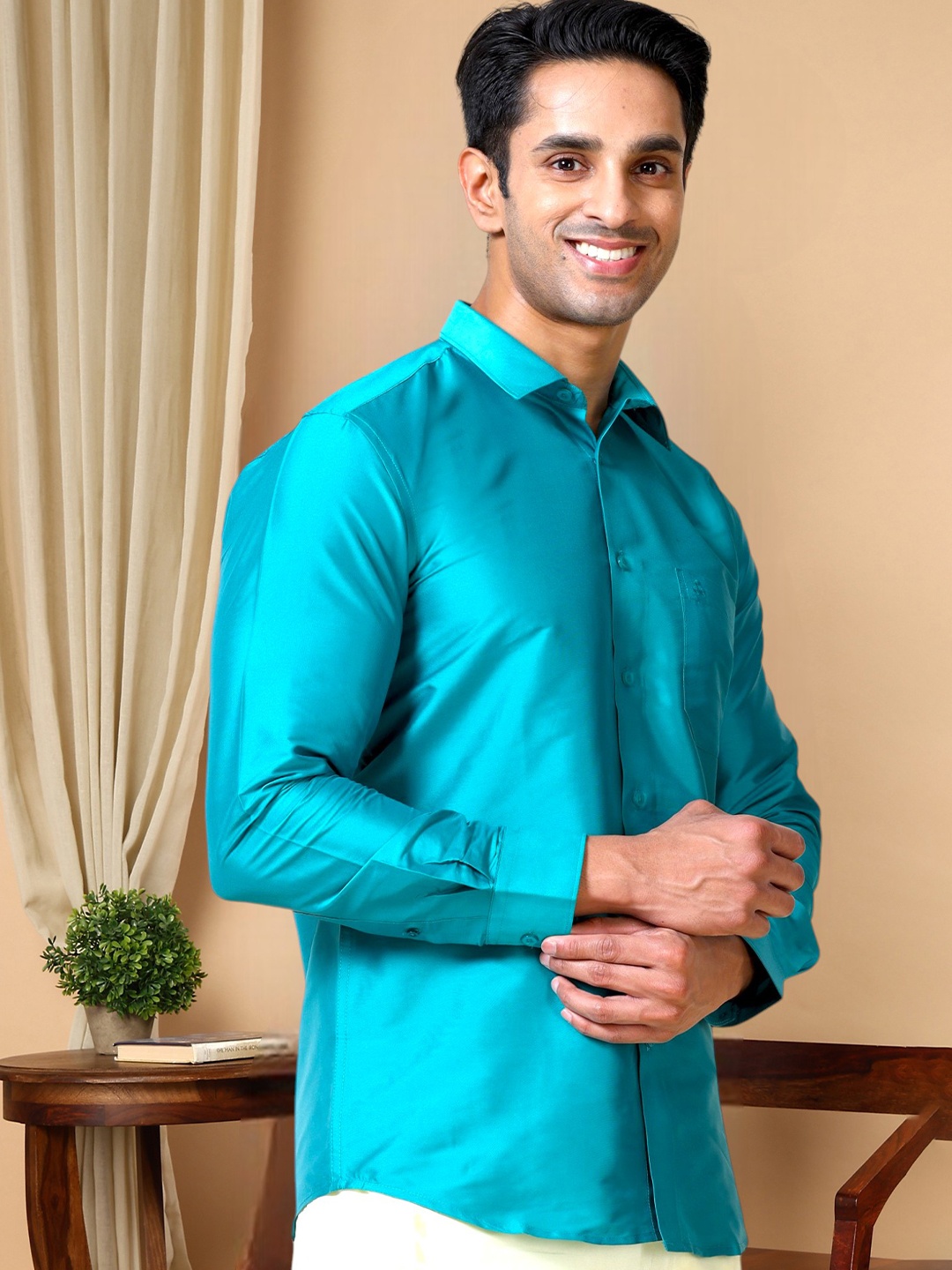 

TATTVA Classic Slim Fit Ethnic Shirt, Sea green