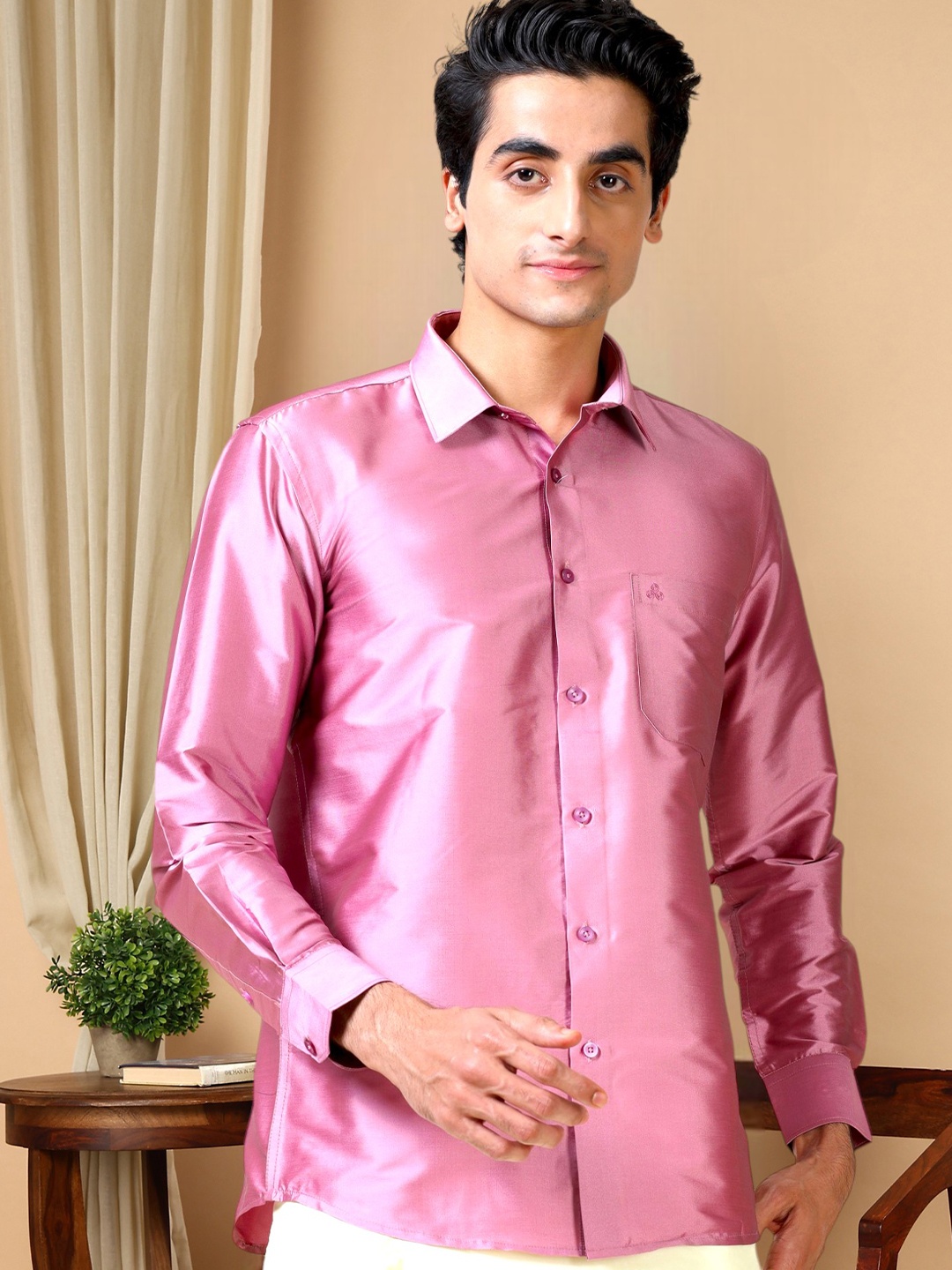 

TATTVA Classic Slim Fit Ethnic Shirt, Pink