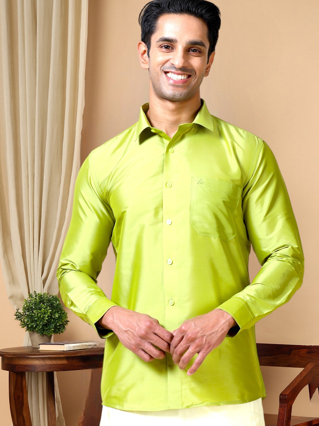 

TATTVA Classic Slim Fit Ethnic Shirt, Green