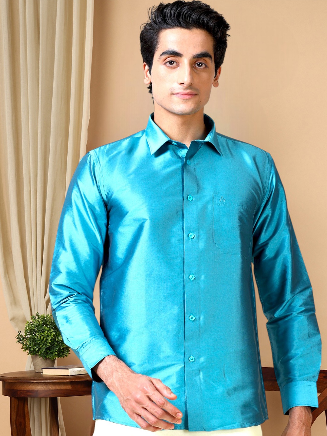 

TATTVA Classic Slim Fit Ethnic Shirt, Blue