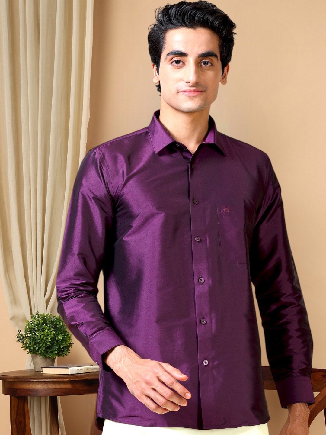 

TATTVA Classic Slim Fit Ethnic Shirt, Purple