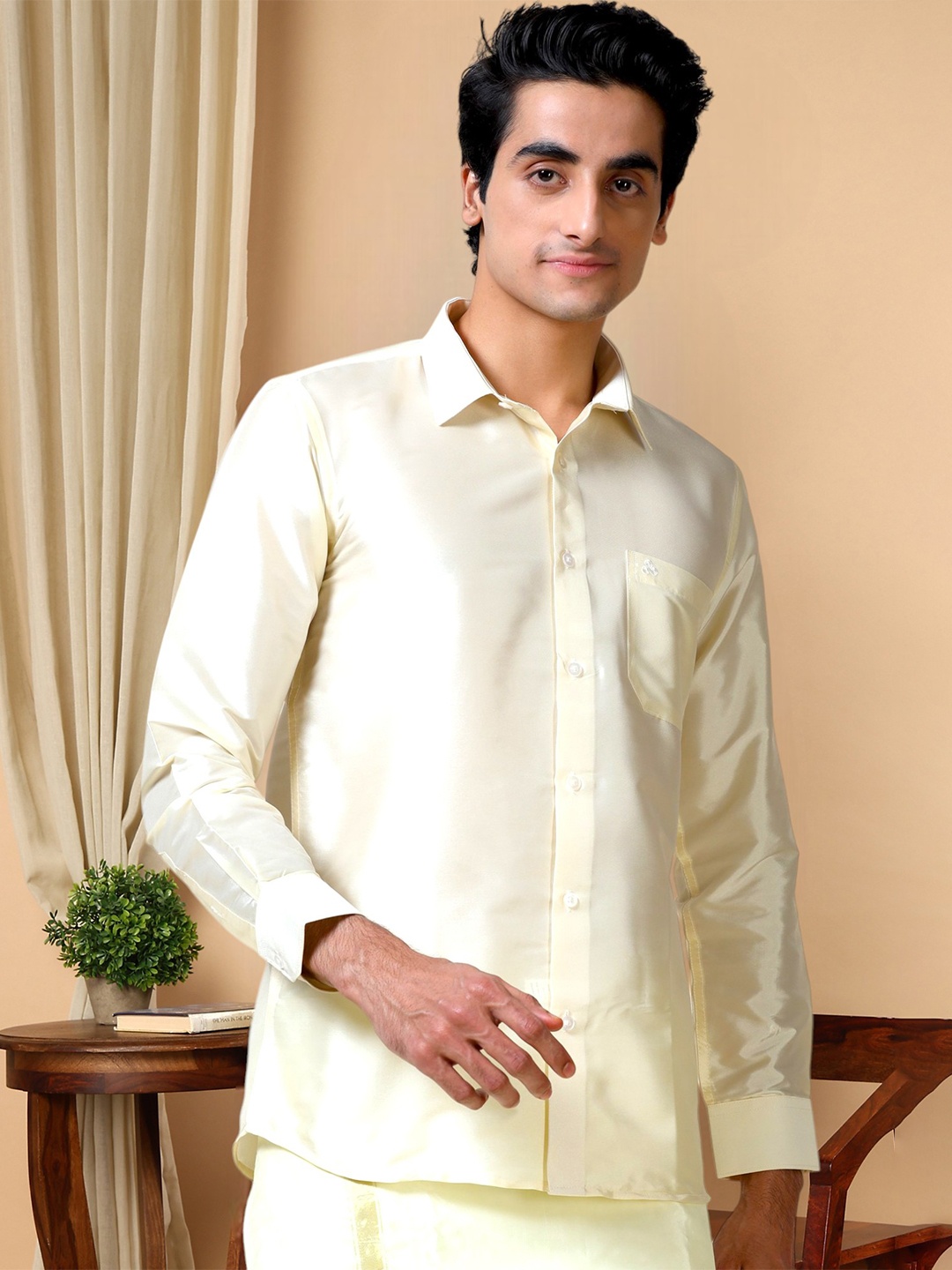 

TATTVA Classic Slim Fit Ethnic Shirt, Yellow