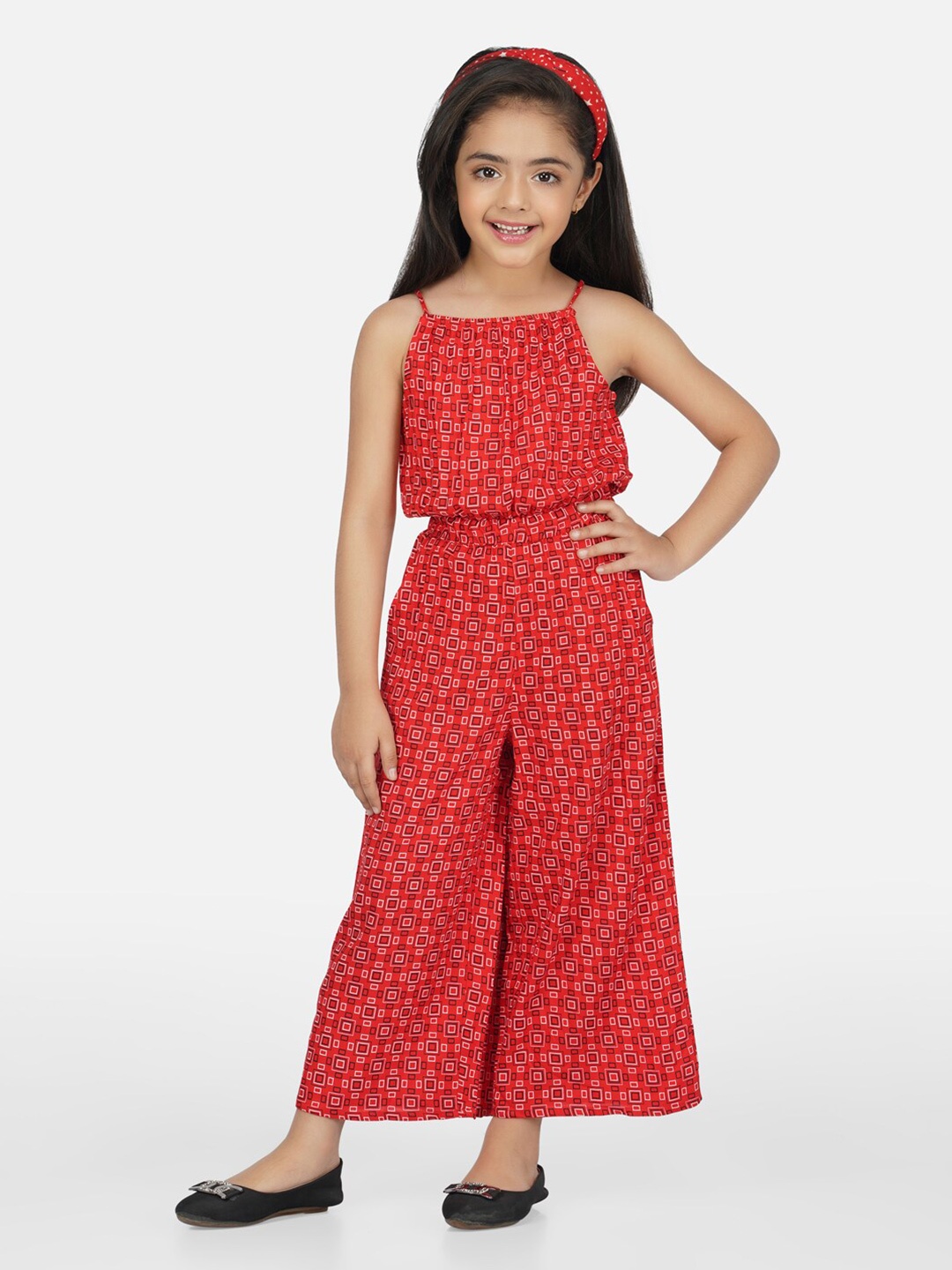 

HERE&NOW Girls Printed Basic Jumpsuit, Red