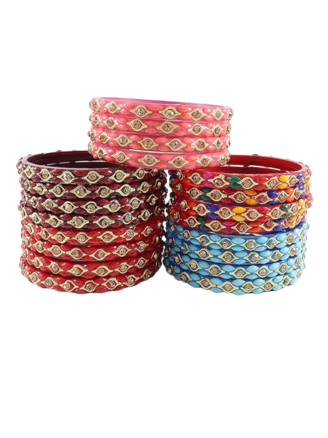 

NMII Pack of 20 Stone Studded Bangles, Red