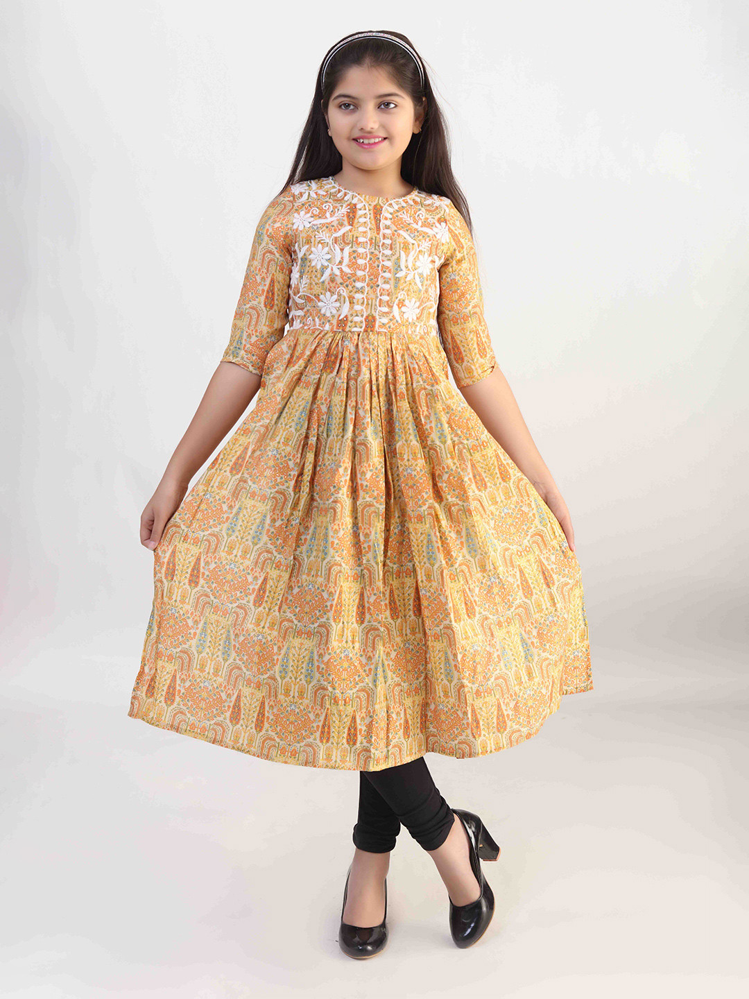 

BAESD Ethnic Motifs Print Fit & Flare Midi Dress, Yellow