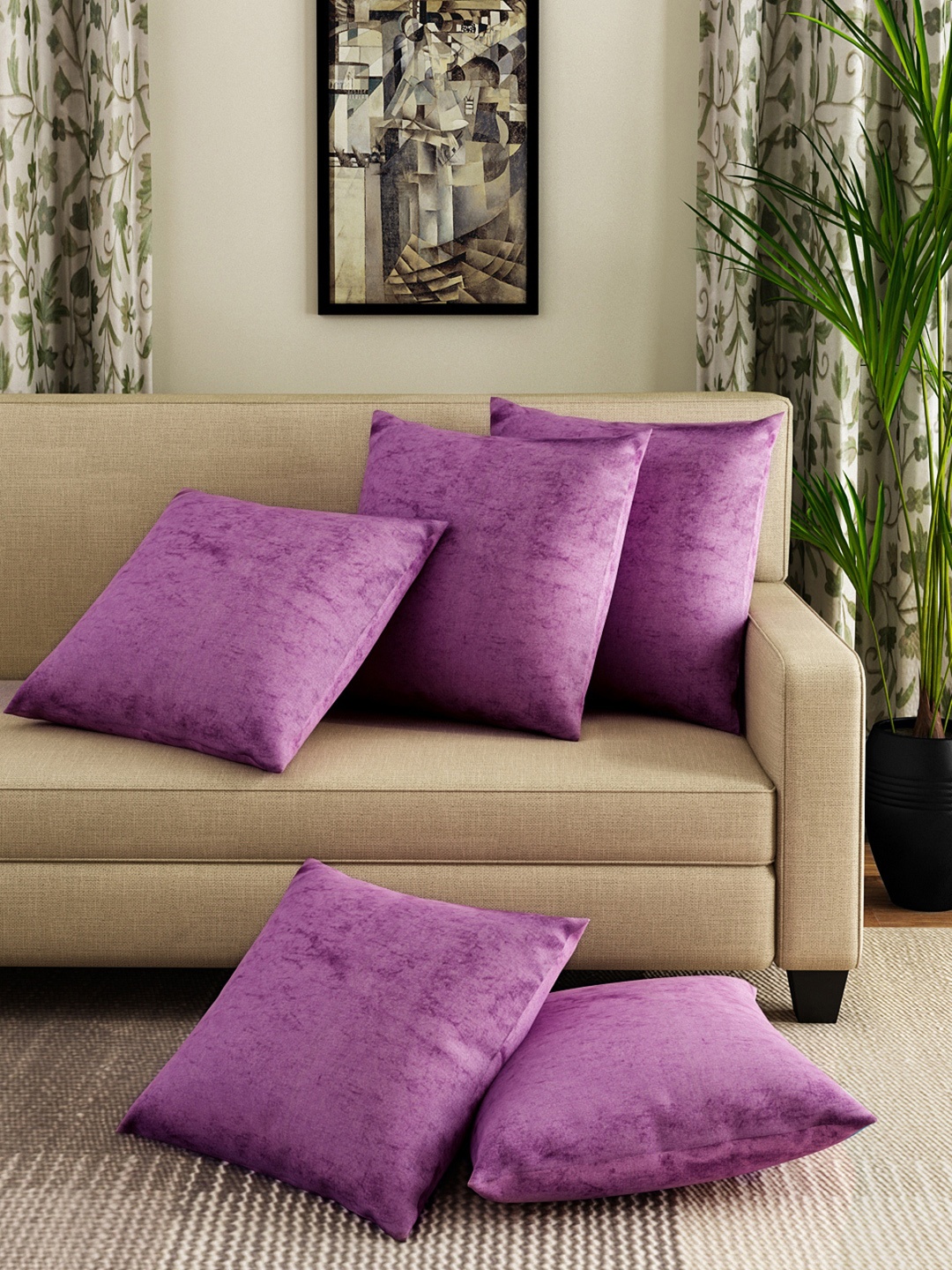 

Aura Purple 5 Pieces Velvet Square Cushion Covers