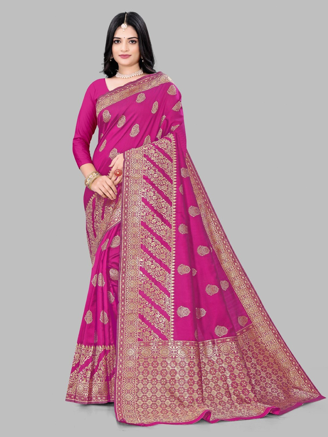 

mimi design Ethnic Motifs Woven Design Saree, Pink