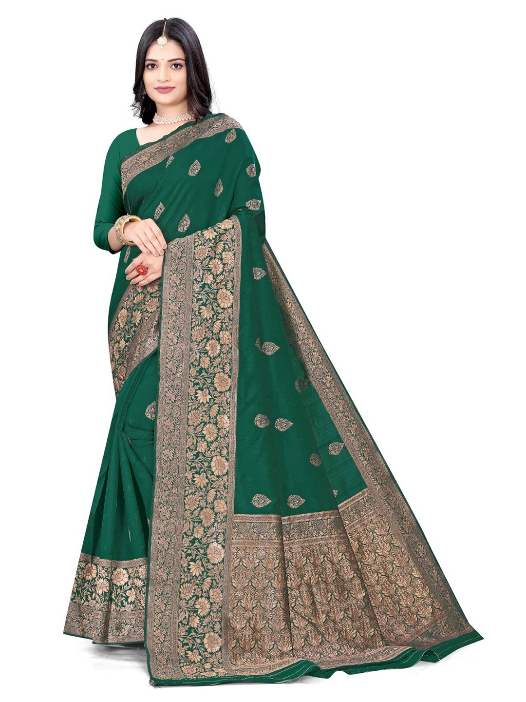 

mimi design Ethnic Motifs Woven Design Saree, Green