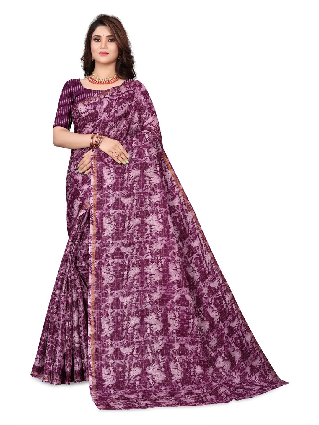 

mimi design Abstract Printed Kanjeevaram Saree, Burgundy