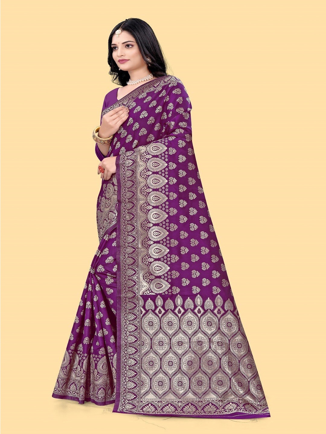 

mimi design Ethnic Motifs Woven Design Saree, Purple