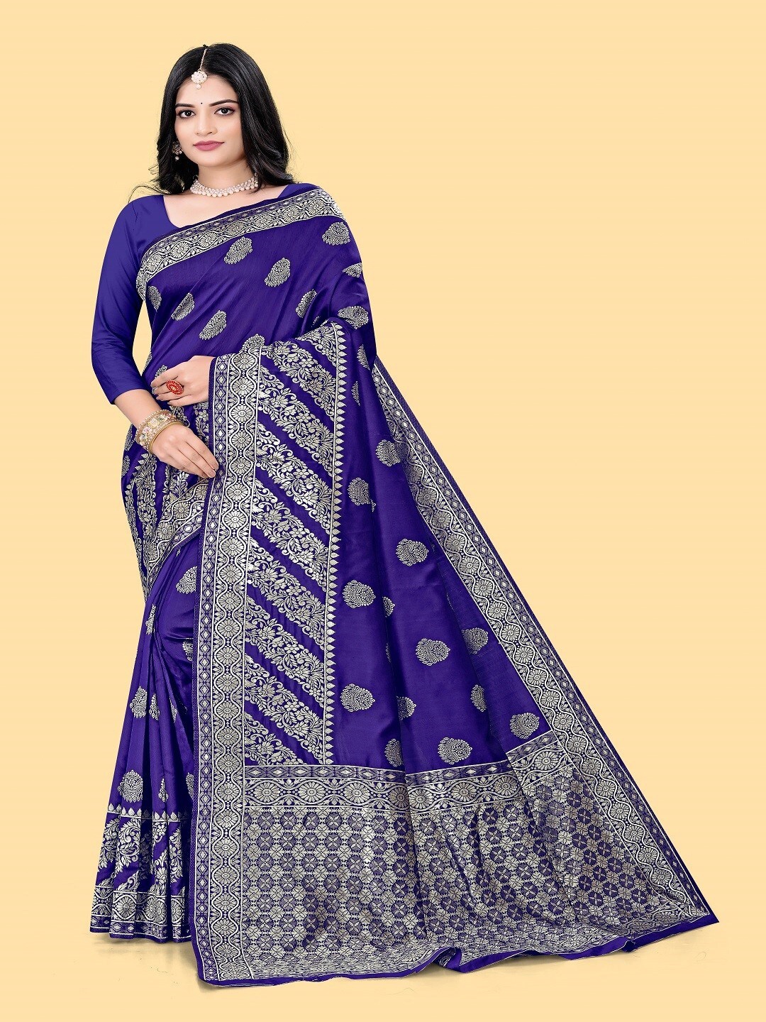 

mimi design Ethnic Motifs Woven Design Saree, Blue