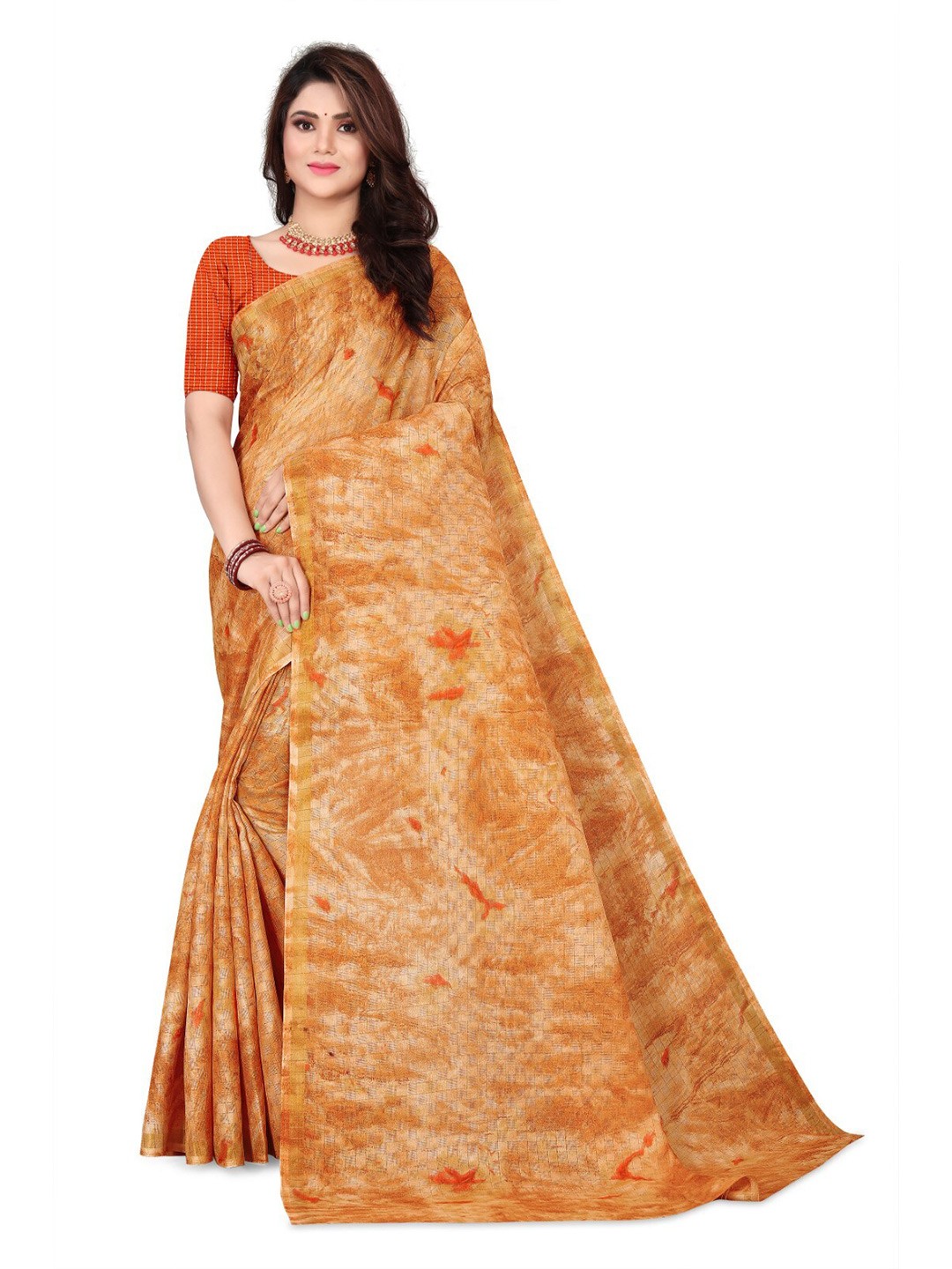

mimi design Abstract Woven Design Saree, Orange