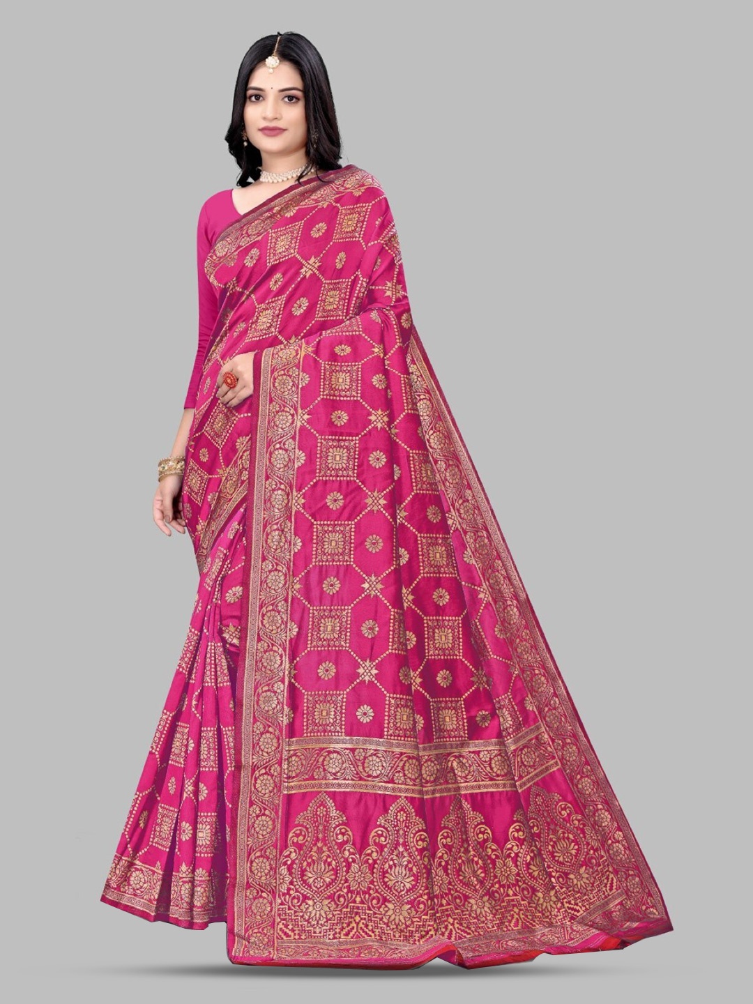 

mimi design Ethnic Motifs Woven Design Saree, Pink