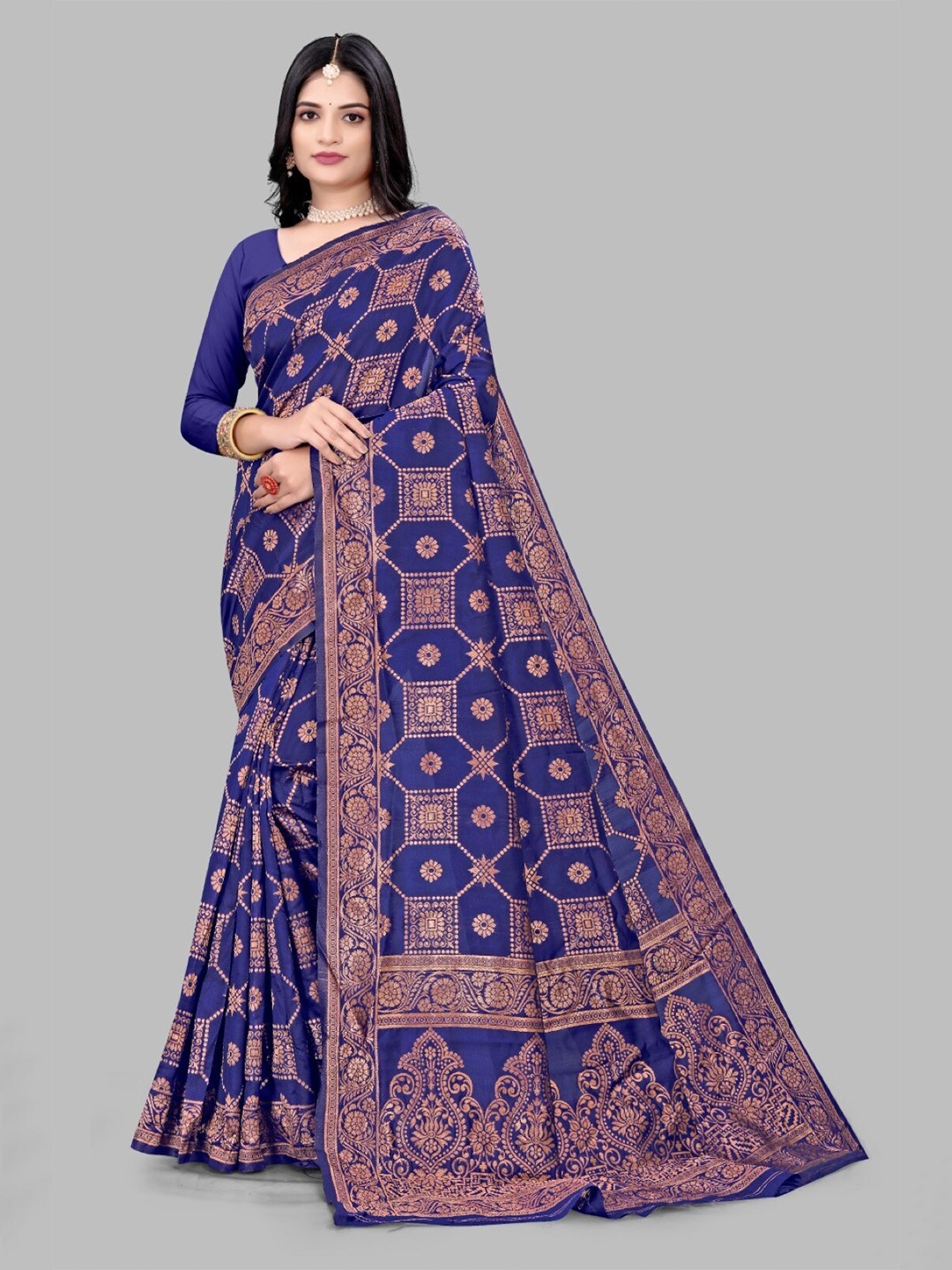 

mimi design Ethnic Motifs Woven Design Kanjeevaram Saree, Blue