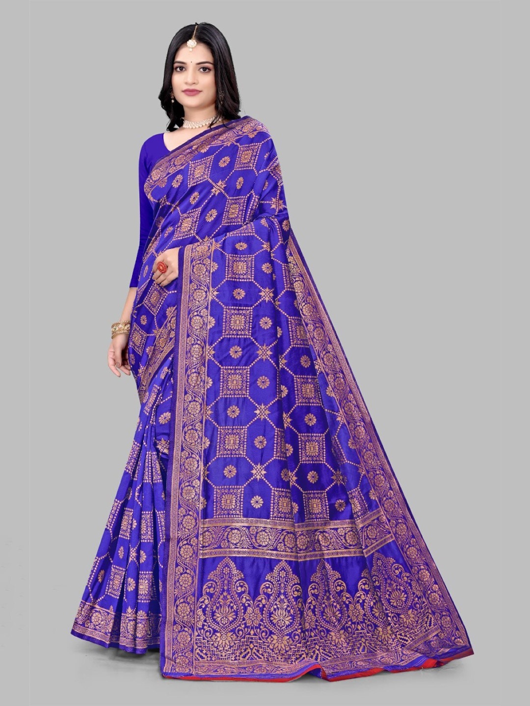 

mimi design Ethnic Motifs Woven Design Kanjeevaram Saree, Navy blue