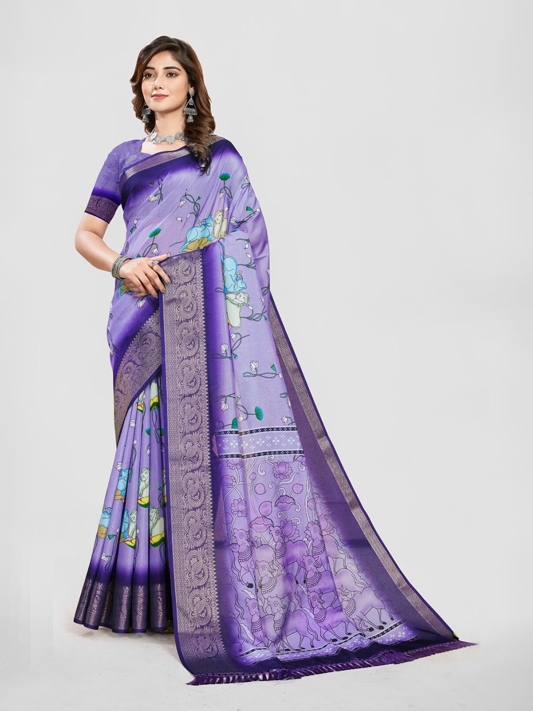 

mimi design Kalamkari Woven Design Saree, Lavender