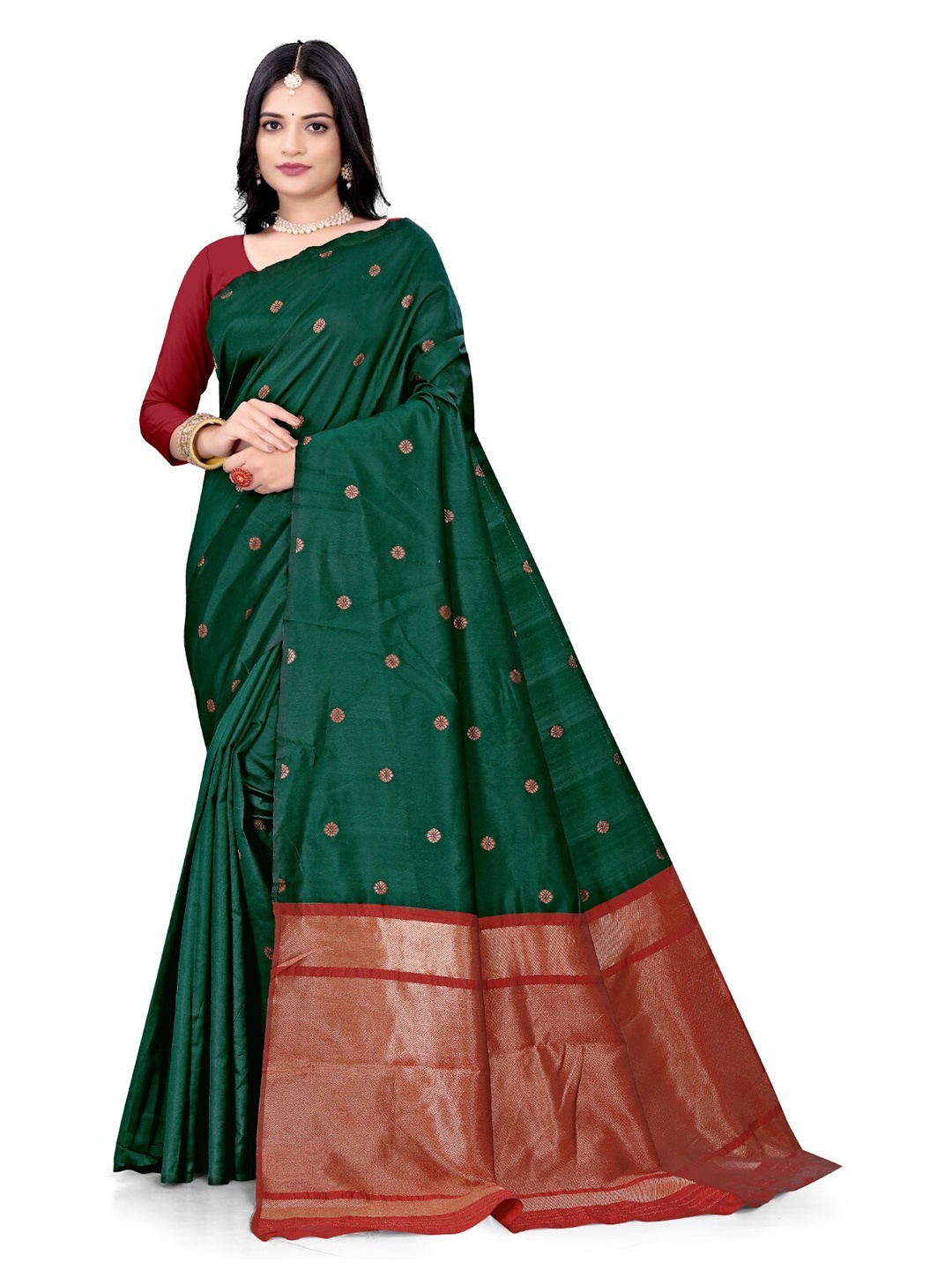 

mimi design Woven Design Zari Saree, Green