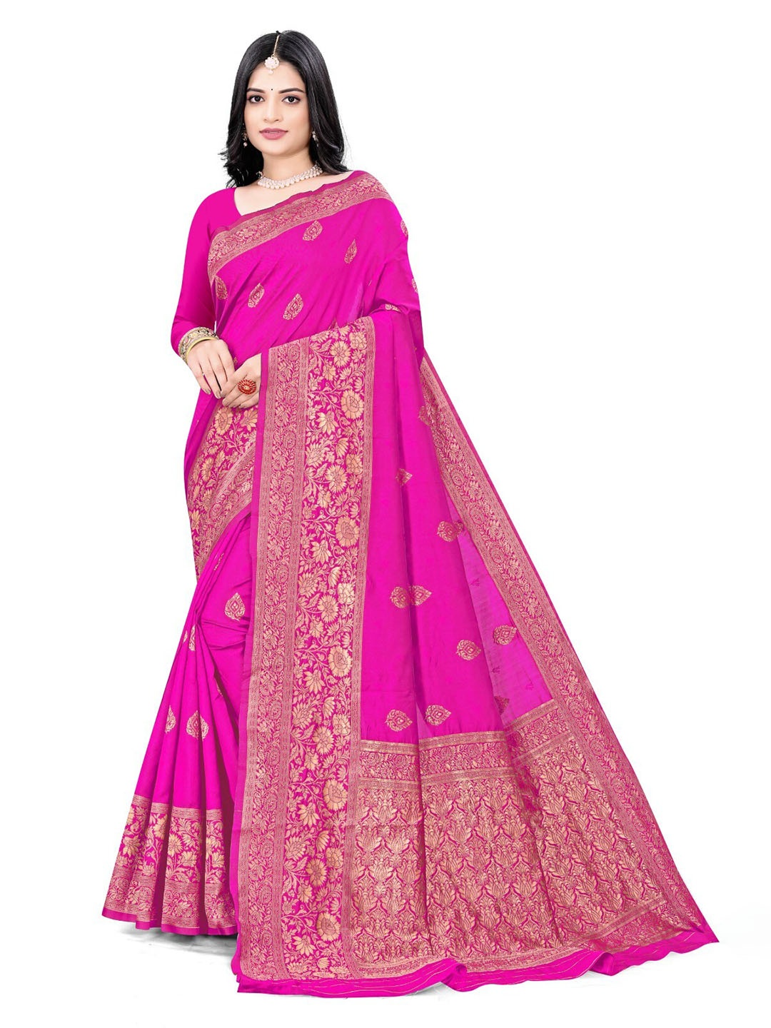 

mimi design Ethnic Motifs Woven Design Saree, Pink