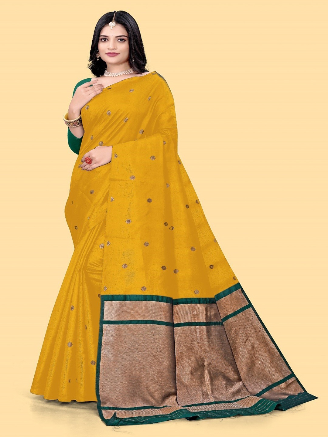 

mimi design Ethnic Motif Woven Design Zari Saree, Mustard