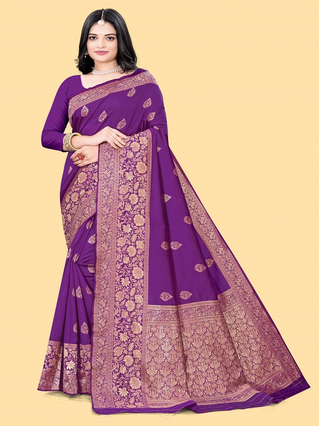 

mimi design Ethnic Motifs Woven Design Saree, Purple