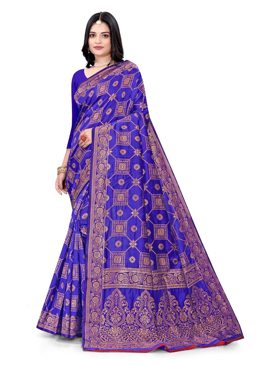 

mimi design Ethnic Motifs Woven Design Saree, Blue