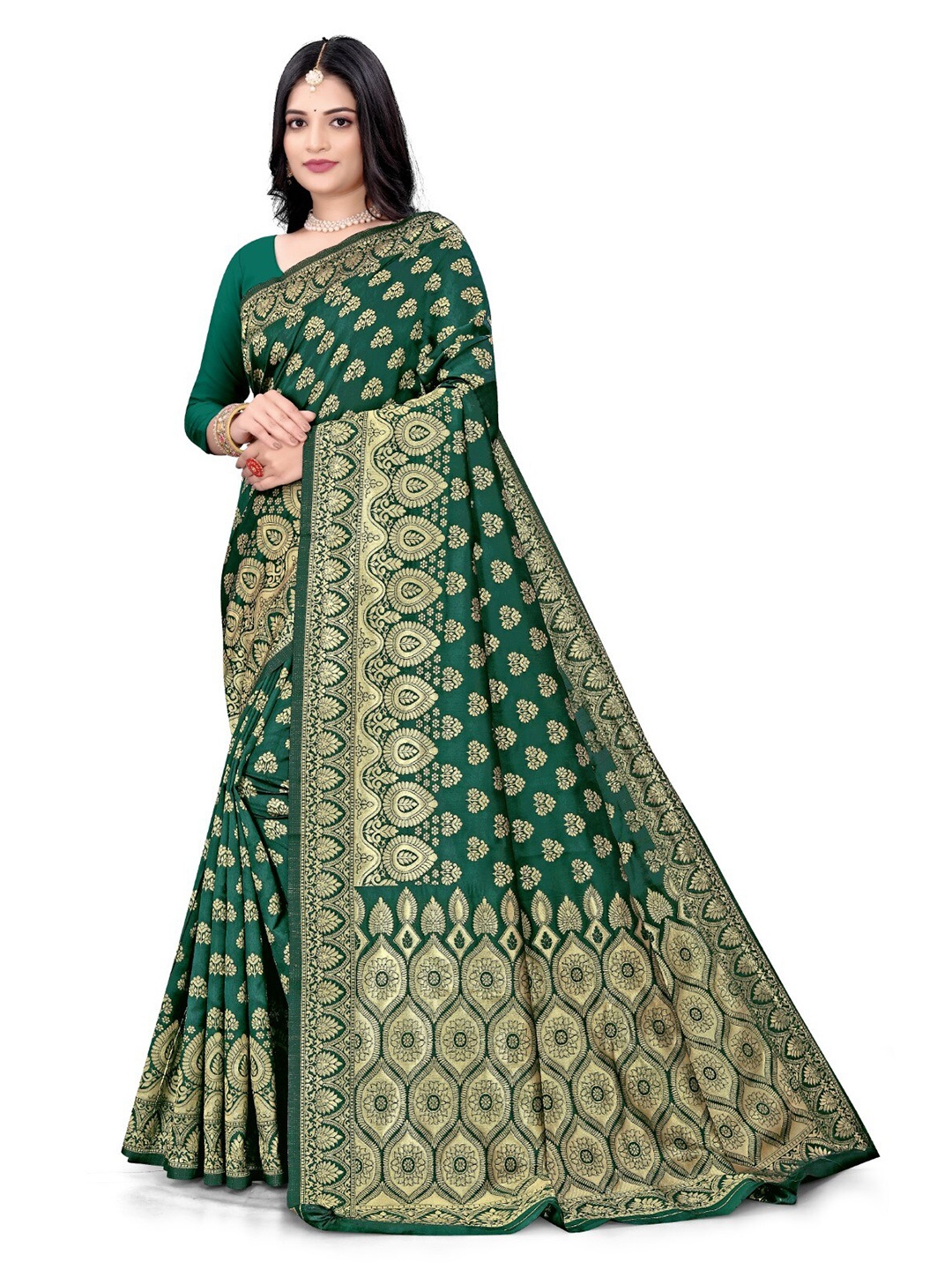 

mimi design Ethnic Motifs Woven Design Saree, Green